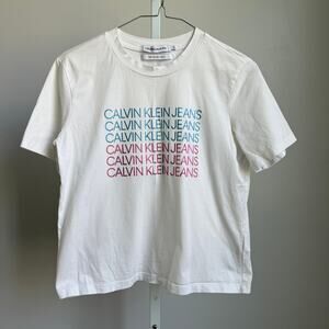 Calvin Klein sz S white spell‎ out T-shirt